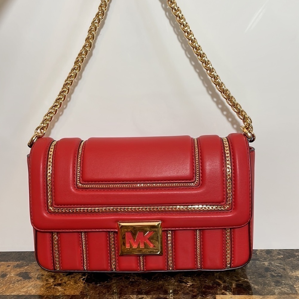 Michael Kors ❤️ chain link red shoulder bag crossbody - Picture 8 of 14